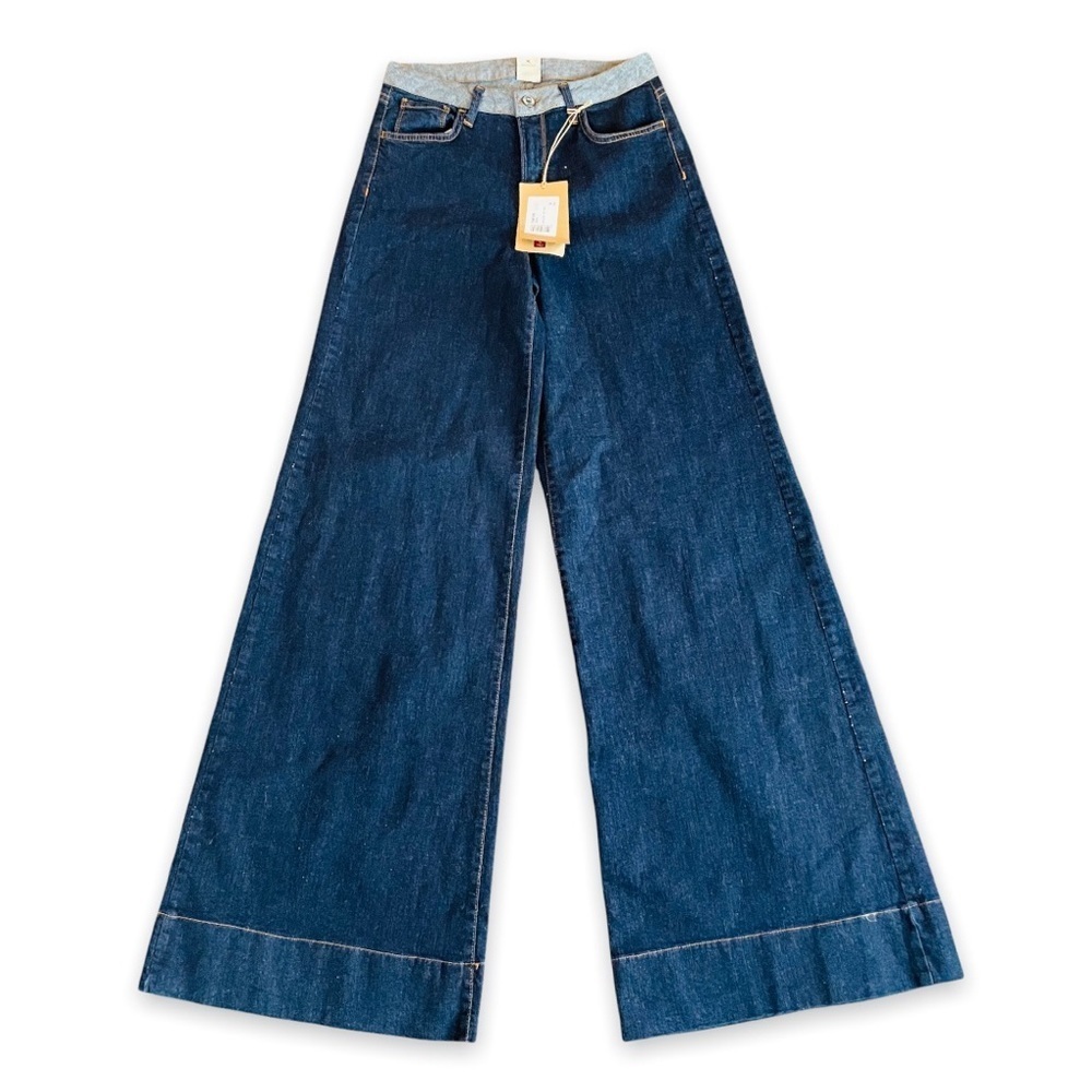 High-Rise Wide Leg Dark Blue Denim Jeans - Women